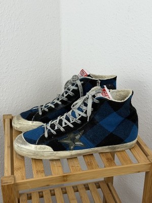 Golden Goose Francy Blue/Black Wool Plaid Pattern Shoes EU 45 US12 UK 11