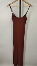 Quince Women Tencel Rib Knit Maxi Slip Dress Brown Basic Sleeved M