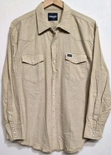 Vintage Wrangler Pearl Snap Western Shirt Men XXL Beige Cotton Yoke Cowboy Rodeo