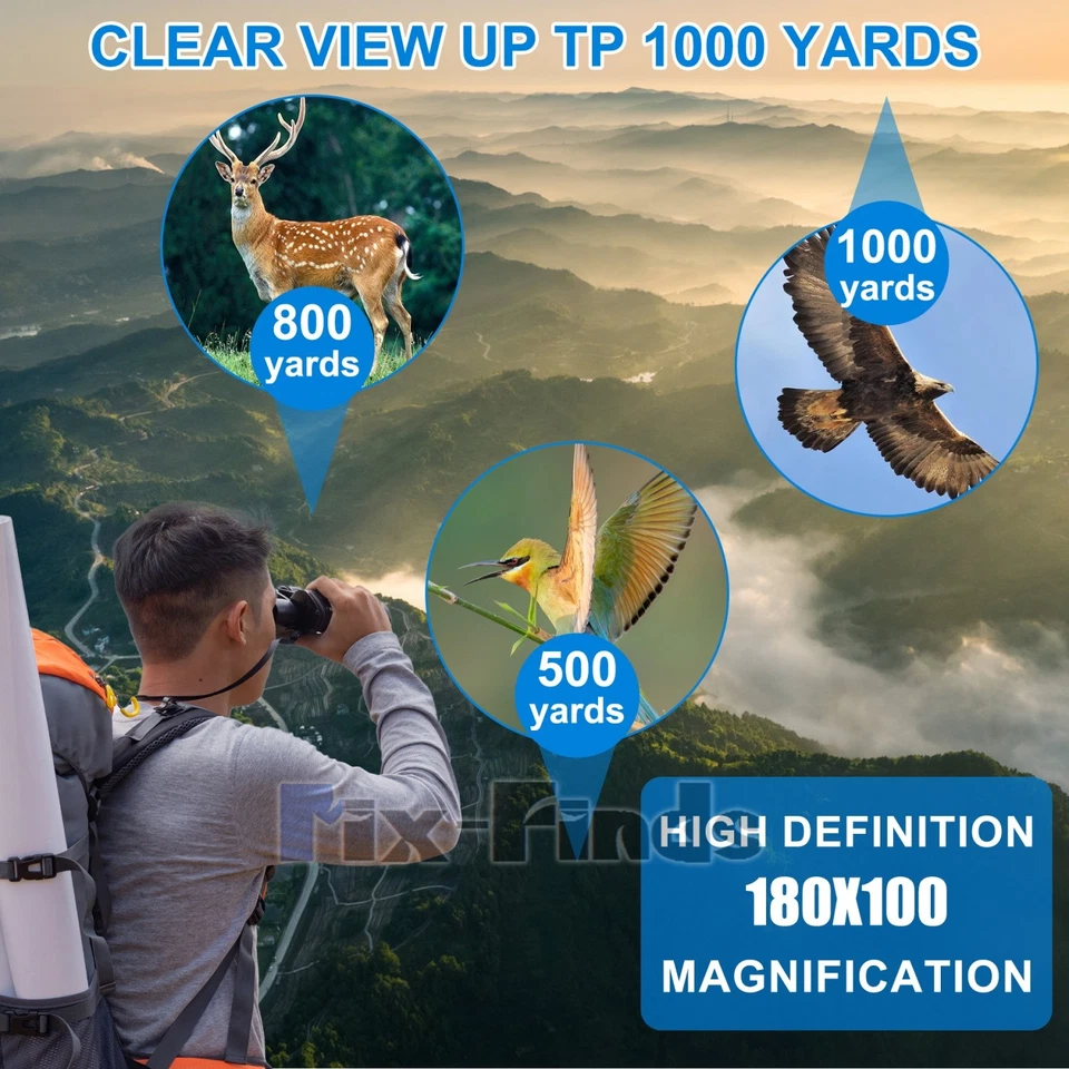 10-180x100 HD High Power Military Binoculars Day/Night Zooming Hunting Telescope - Image 4 of 4