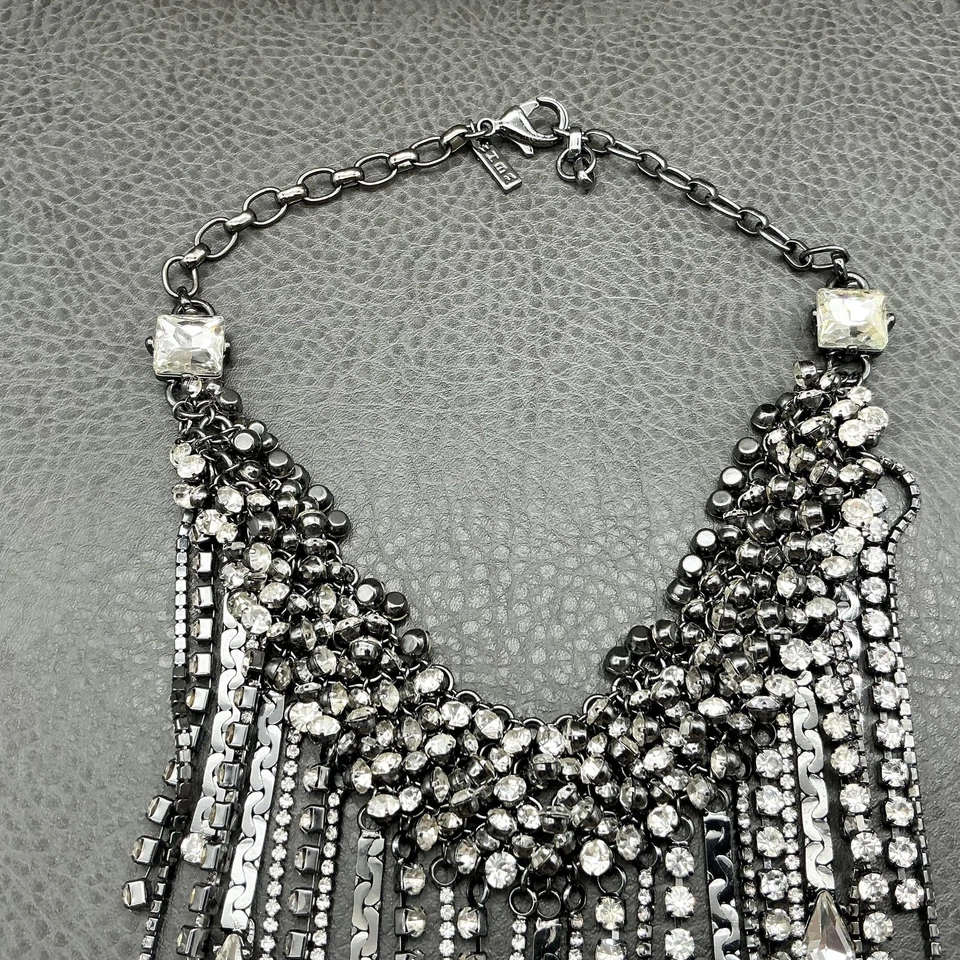 WHBM Casa Blanca Mercado Negro Declaración Babero Flecos Collar Estrás Cristal Foto 4 de 4