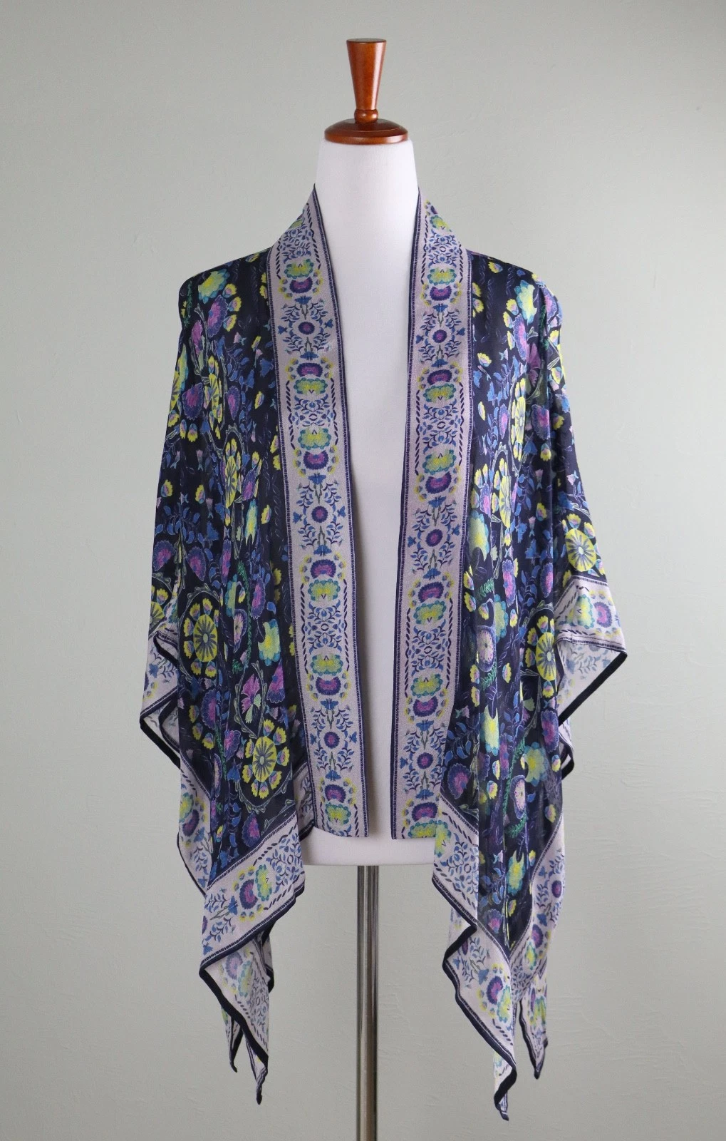ANTHROPOLOGIE $128 Blank London Floral Purple Poncho Kimono Jacket Top One Size