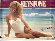 1991 Keystone Light RACHEL HUNTER Rare Sexy Beer Poster 28.5” X 21.5” Coors Brew