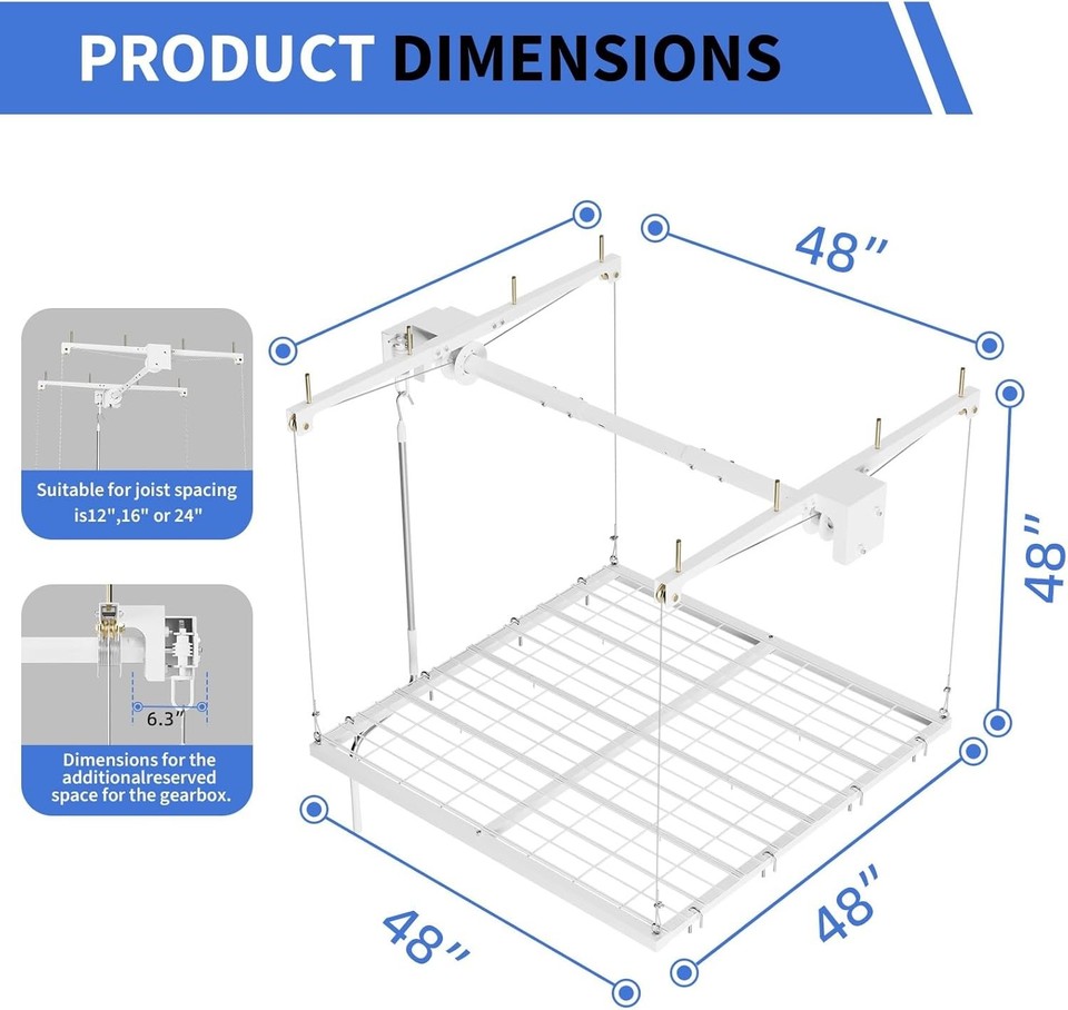 Garage Ceiling Storage Rack with 4x4ft Overhead Lift Storage Rack ...