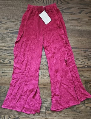 Savannah Morrow Deia Pant Flora Red Cotton Linen Wide Leg Slits $439 Sz XXS, NWT