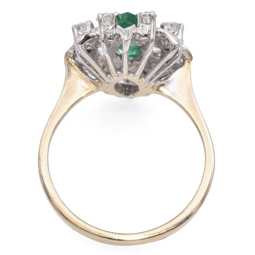 Vintage 18k Yellow Gold Marquise Emerald Diamond Ring - Picture 5 of 7