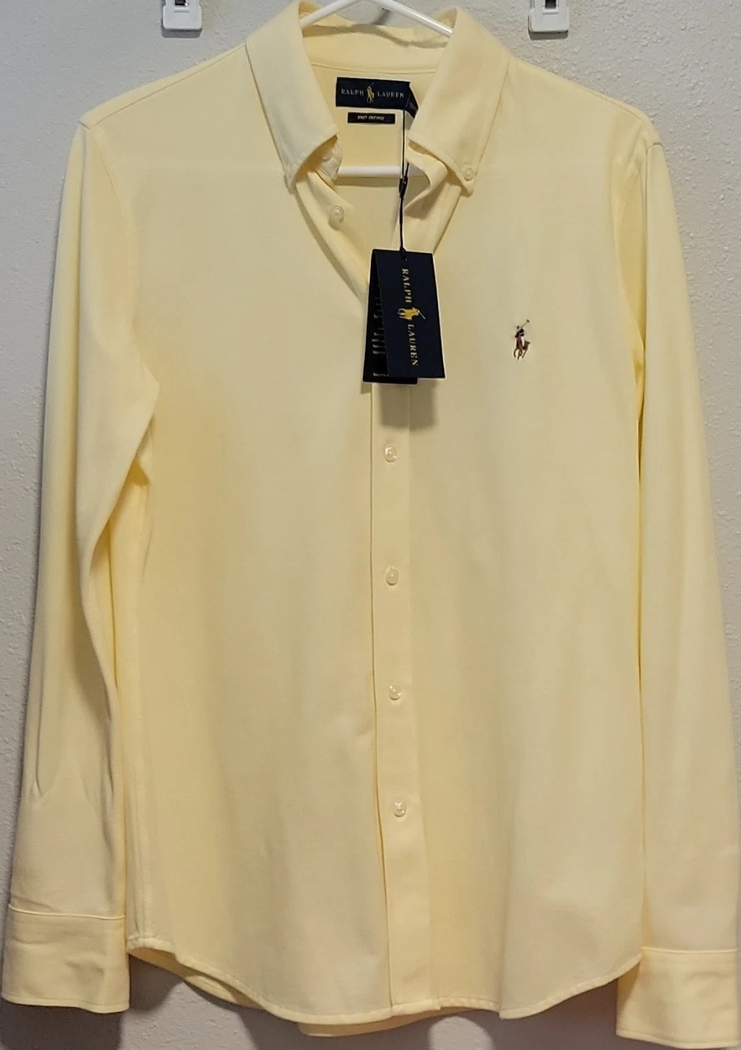 Ralph Lauren Men's Knit Oxford Button-Down Shirt Long Sleeve Solid Yellow L/G