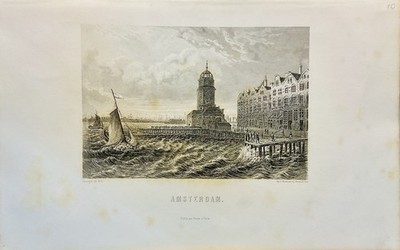 Amsterdam 1858 steel engraving Netherlands port sailing ships city historical