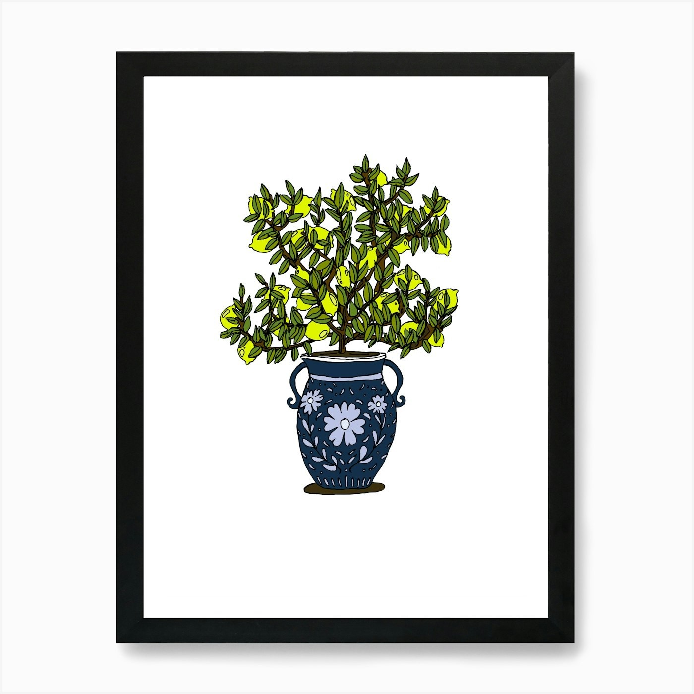 Lemon Tree Pot Art Framed Wall Decor Canvas Print Picture