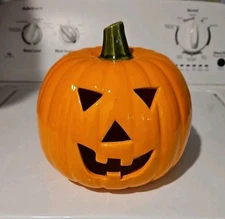 Halloween Ceramic Pumpkin Jack O Lantern Candle Cover Luminary 7.5"