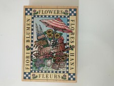 Rubber Stamp Wood Mount 5.25" x 4" Hero Arts Super Flower Cart Sunflower Tulip
