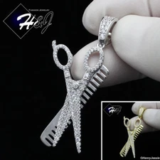 925 STERLING SILVER ICY BLING CZ GOLD PLATED/SILVER COMB SCISSORS PENDANT*SP224