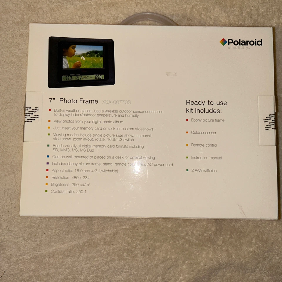 SEALED NEW Polaroid Simplicity 7" Digital Photo Frame Weather Station XSA-00770S - Image 3 of 4