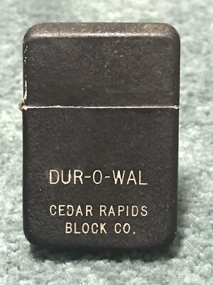 Vintage Black Crackle Dur-O-Wal Cedar Rapids Block Co Matawan Cigarette Lighter