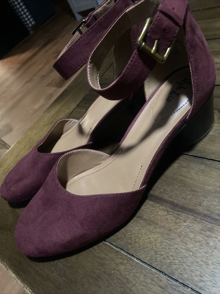 Zapatos Style & Co Rojo Borgoña Correa al Tobillo Punta Cerrada Tacón Redondo Talla 9.5 Elegantes Foto 3 de 4