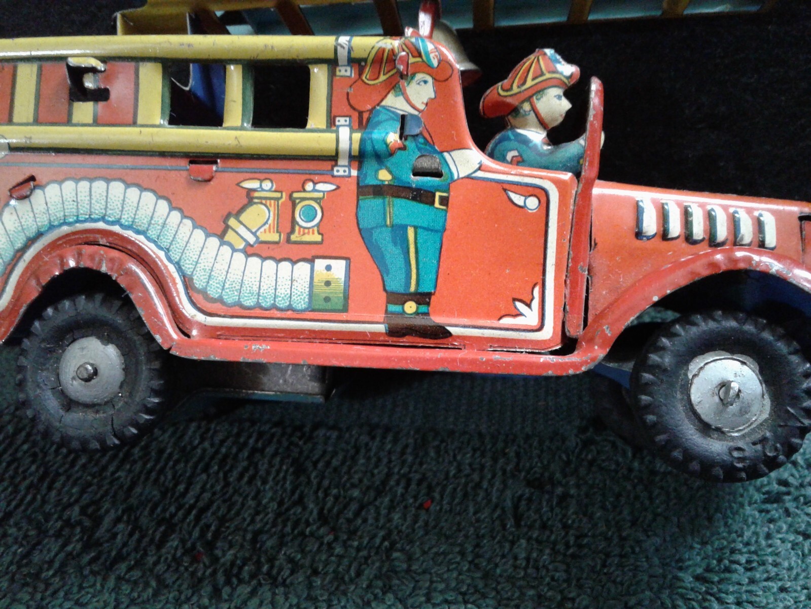 Vintage Tin Litho TM Trade Mark No. 1 Fire Truck w/Ladder & Bell, Japan