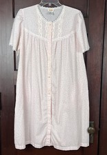 Barbizon Nightgown Women's Large Pink Floral White Lace House Coat Pockets