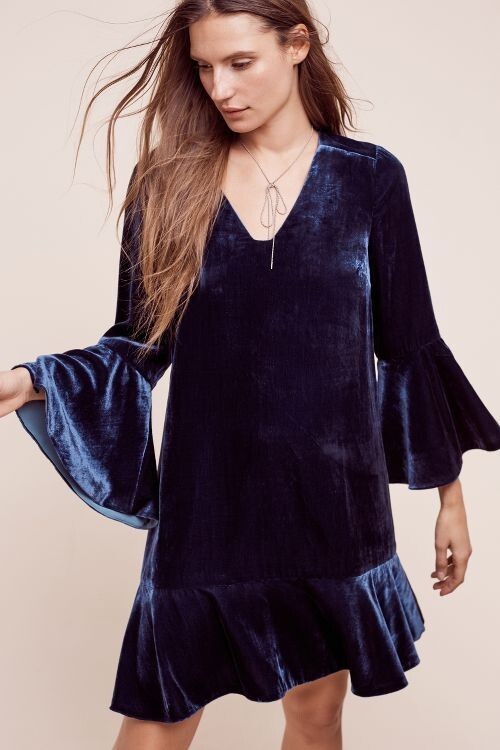 HD in Paris Bellbloom Velvet Shift Dress Size 2 Navy Blue Bell Sleeve | eBay