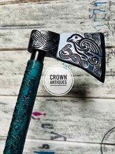 Desginer Viking Valhalla Axe Head Handle Victorian Wooden Walking Stick Cane