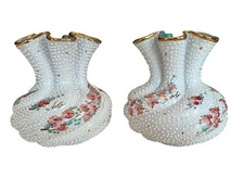 VINTAGE DERUTA JBH ITALY HAND PAINTED MORIAGE S. VOLPI PORCELAIN VASE FLOWERS 2X