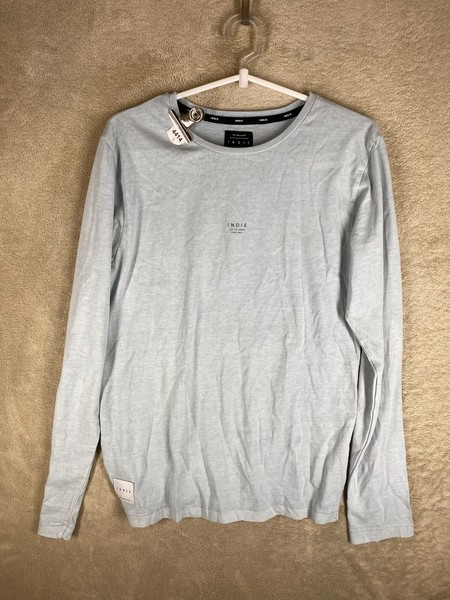 NEW INDIE Casual T-Shirts Top Size 14 Womens Blue Grey Logo Long Sleeve