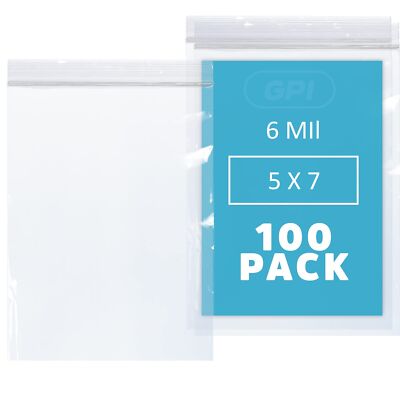 GPI - 6 Mil, Extra Heavy-Duty, 5'' X 7'' Clear Plastic Reclosable Zip Bags, Pun...