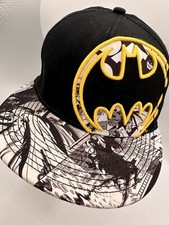 Batman Snapback Hat - Yellow Logo Gotham Comic Print Brim - DC Comics OSFA