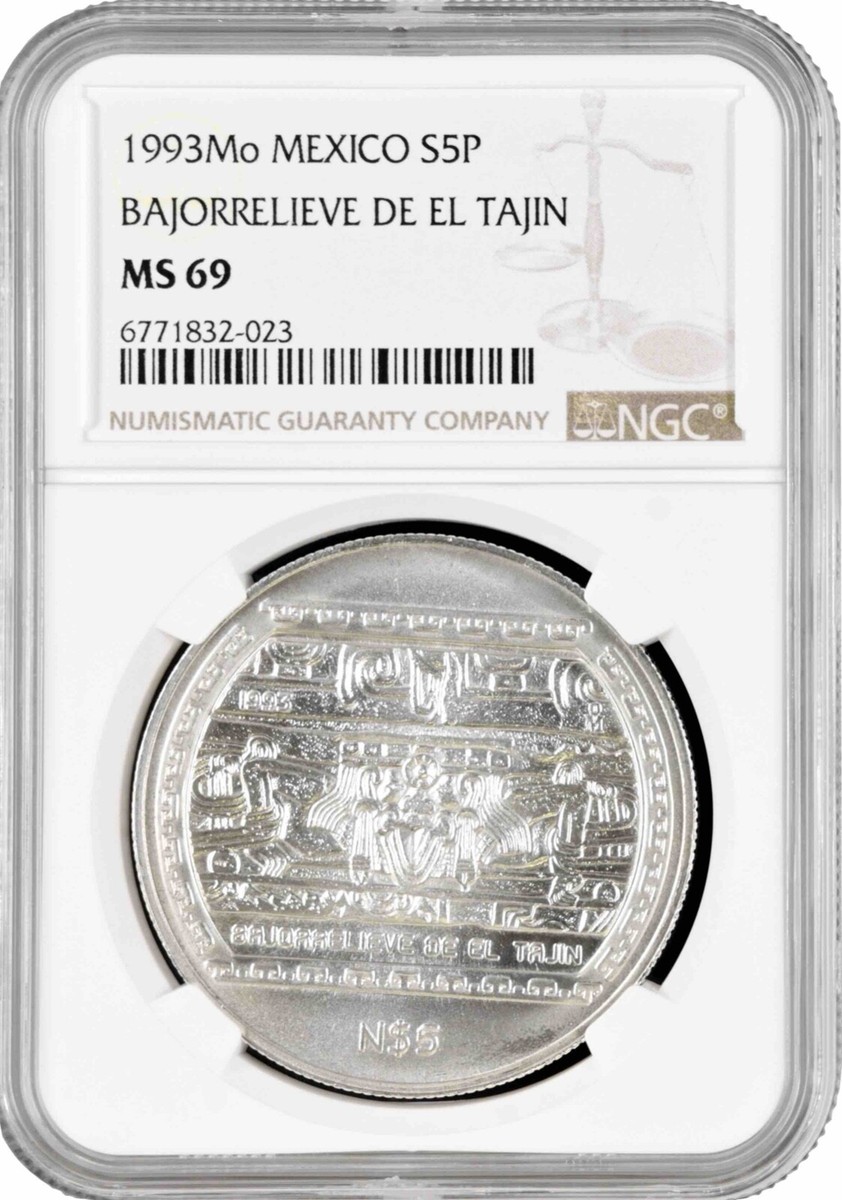 Mexico 5 pesos 1993, NGC MS69, 