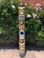 Tiki Totem Wood 3 Face Mask Tropical Patio Bar Decor 60"x 7"
