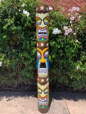 Tiki Totem Wood 3 Face Mask Tropical Patio Bar Decor 60"x 7"