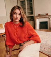 Sezane Women's Long Sleeve Sweater Knitted  Crewneck Pullover Sweater
