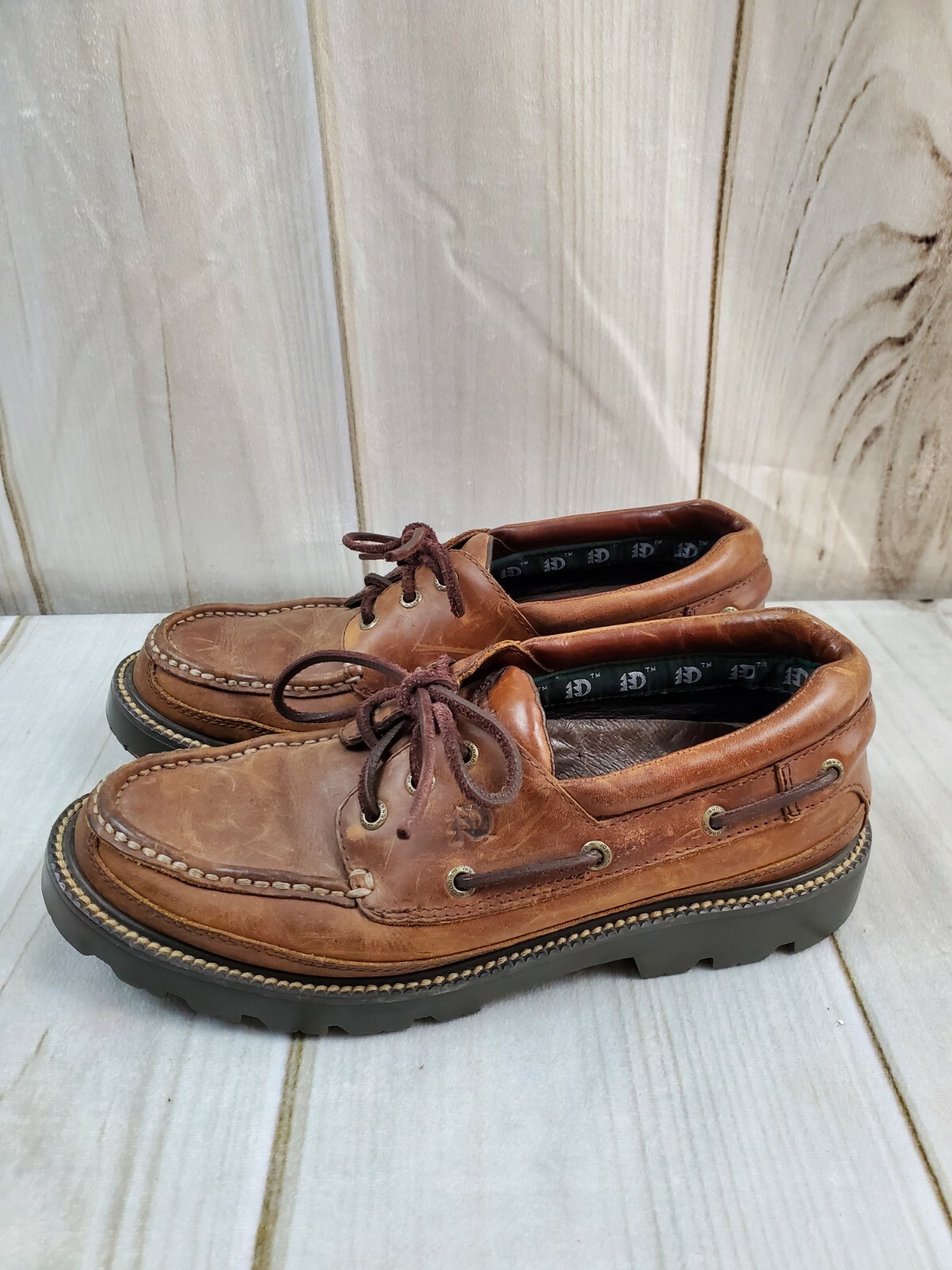 DUNHAM RUGGARDS LEATHER DECK BOAT MENS 9.5B WORK SHOES BROWN LACE UP