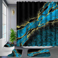 Juego de cortinas de ducha de ba o de m rmol con borde dorado de 4 piezas
