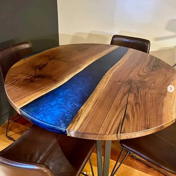 Blue Epoxy Resin River Table Top, Round Coffee Epoxy Wooden Table Top Home Decor
