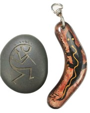 4  Wood Boomerang Aboriginal Australia KeyChain Carved Tribal Rock 2x2