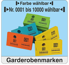1000 Garderobenmarken █►Nr. + Farbe wählbar◄█ Garderobennummern Garderobenblock