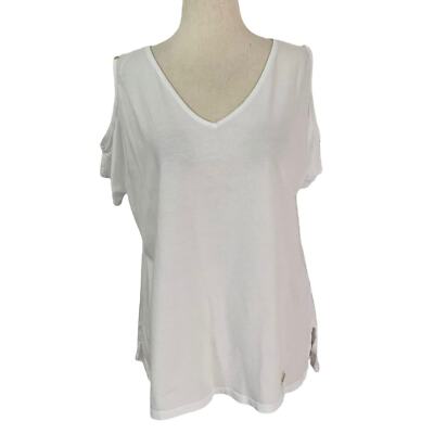 Michael Kors White Cold Sleeve V-neck Women's Blouse Size Medium | 19-22