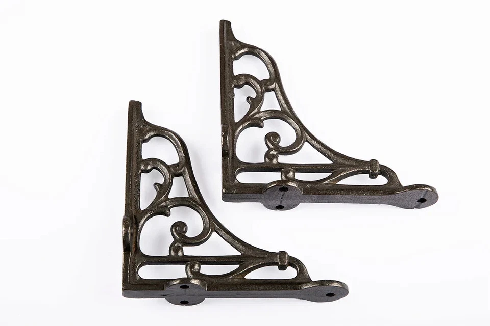 4X4 Inch Victorian Scroll Shelf Brackets Antique Iron - Pair - Image 2 of 2