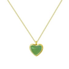 Gold Green Heart Jade Necklace Pendant Jewelry For Women Girl Birthday Valentine