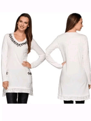LOGO Lavish by Lori Goldstein Womens XXS Beaded Top Velvet Trim Pockets