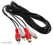 12ft 2-RCA Male to Female Red/White Extension Cable, CablesOnline AV-E412RW