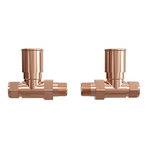 Rose Gold Straight Radiator Valve Pair ROUND ( lOOKS GREAT WITH bLACK RAD) - Picture 1 of 3