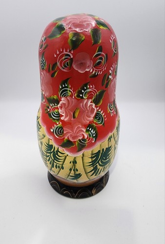 Wooden 9" Russian Matrioshka Christmas Doll w/8 Wooden Ornaments Hand Painted - Picture 4 of 11