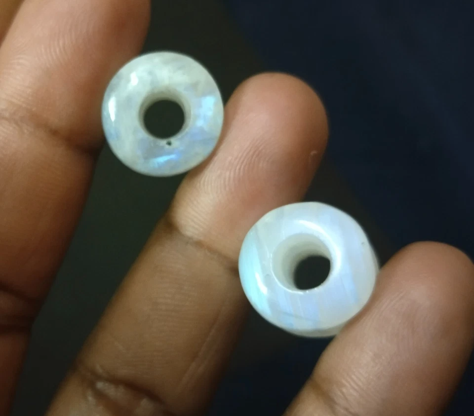 Natural Rainbow Moonstone-Double Flared Side- Tunnel Earplugs- Gauges Plug - Image 3 of 4
