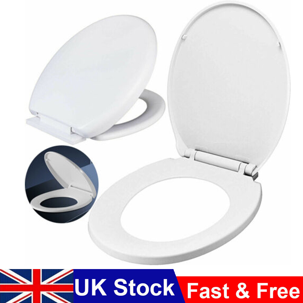 Toilet Seat White Bathroom Soft Close Oval Shape WC Heavy Duty Seats