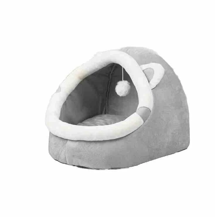 Dual-use Grey Cat Ear Design Pet Bed For Small Dogs And Cats