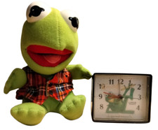 Vintage 1987 Baby Kermit the frog Jim Hensons Muppets stuffed doll clock combo