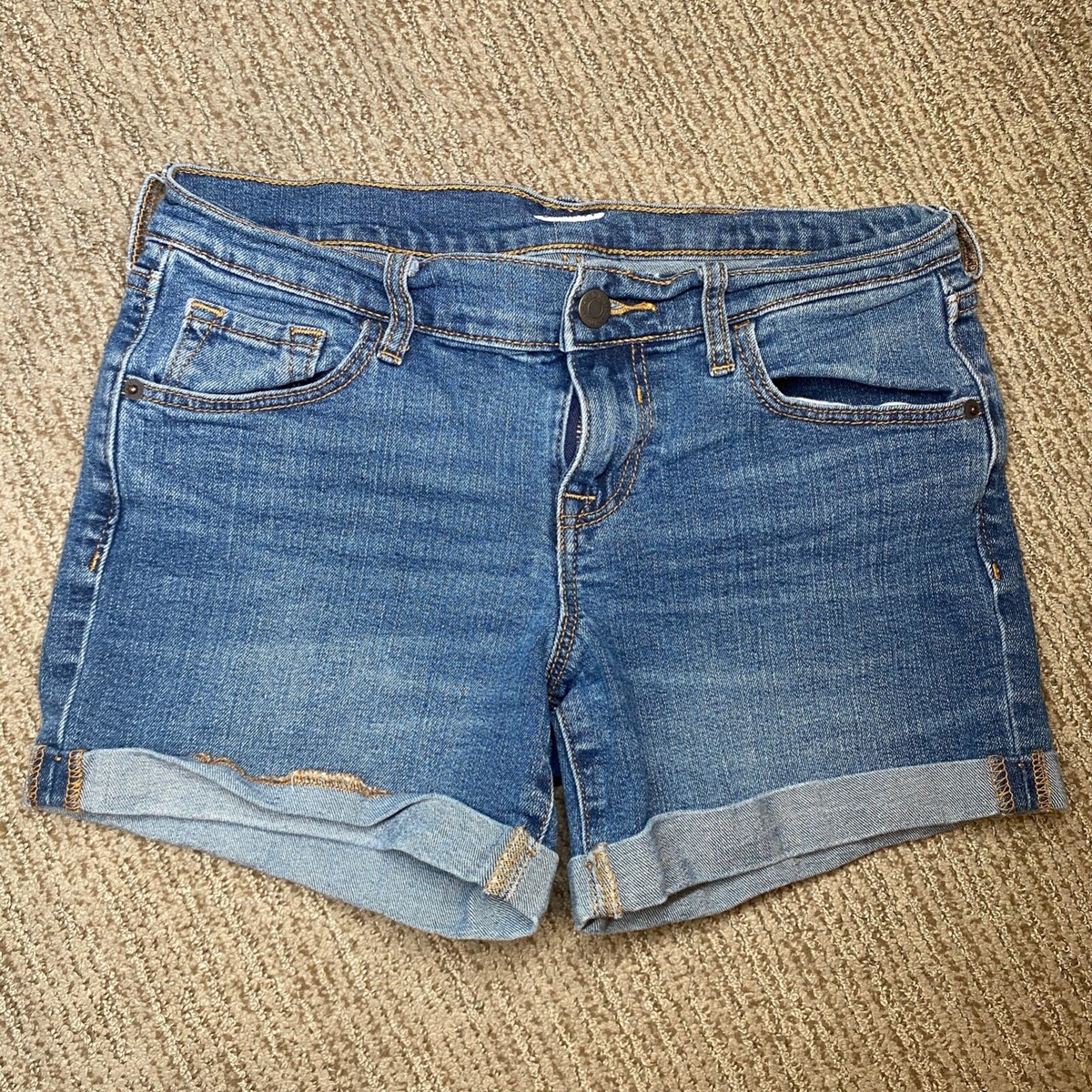 Old Navy Womens Mid Rise Jean Shorts Inseam Medium Wash Cotton Blend