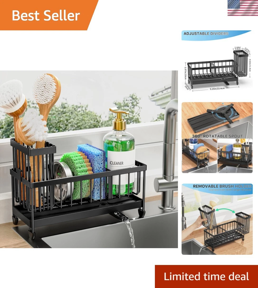 Sponge Holder for Kitchen Sink, Sink Caddy Organizer with High Brush Holder, ...
Opens in a new wind