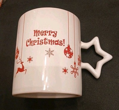 Bruntmor Merry Christmas Red & White Coffee Mug  Star-Shaped Handle Lead-Free